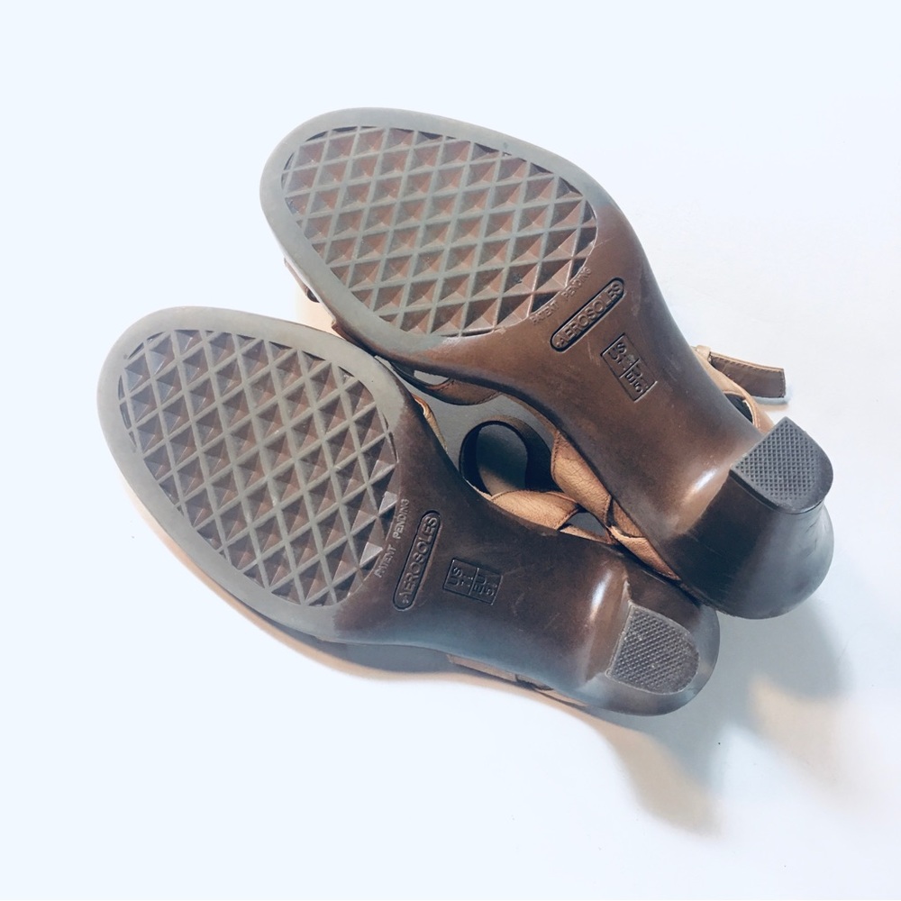 Aerosoles Heels Open Toe Ankle Strap Sandals Womens Size 8 UK 6 Tan Leather - Picture 10 of 10